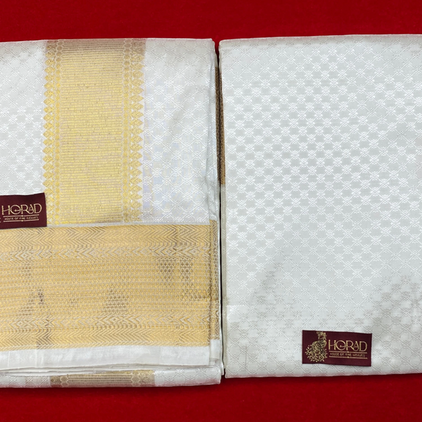 Horad Pure Silk Blend Cream Emboss Shirt Material + Dhoti ( 2 in 1 )