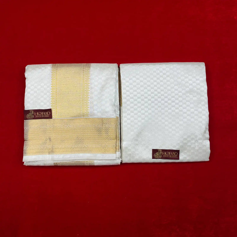 Horad Pure Silk Blend Cream Emboss Shirt Material + Dhoti ( 2 in 1 )