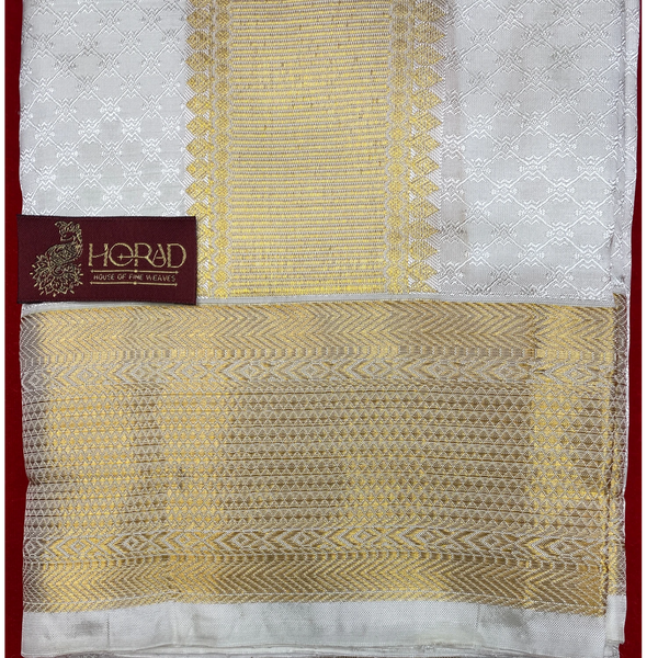Horad Pure Silk Blend Cream Emboss Shirt Material + Dhoti ( 2 in 1 )