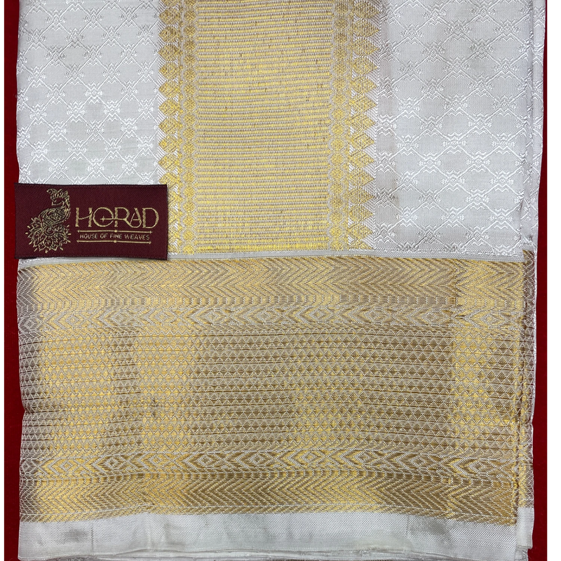Horad Pure Silk Blend Cream Emboss Shirt Material + Dhoti ( 2 in 1 )