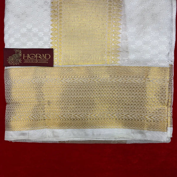 Horad Pure Silk Blend Cream Emboss Shirt Material + Dhoti (2 in 1)
