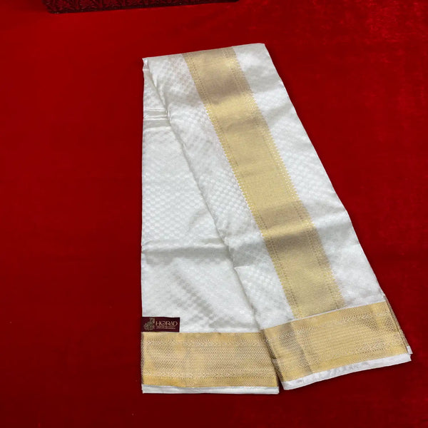 Horad Pure Silk Blend Cream Emboss Shirt Material + Dhoti (2 in 1)
