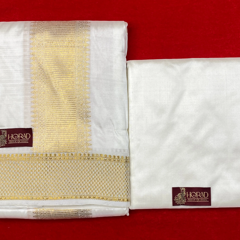 Horad Pure Silk Blend Cream Shirt Material + Dhoti ( 2 in 1 )