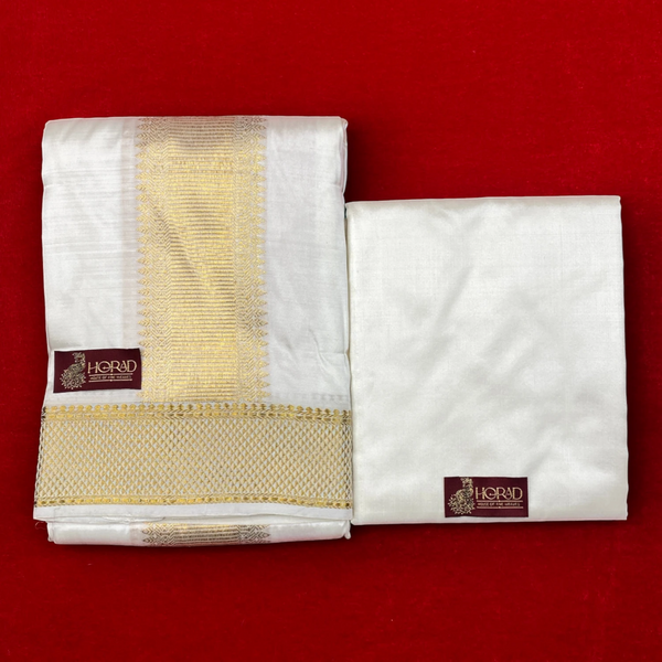 Horad Pure Silk Blend Cream Shirt Material + Dhoti ( 2 in 1 )