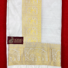 Horad Pure Silk Blend Cream Elephant Border Shirt Material + Dhoti ( 2 in 1 )