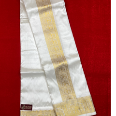 Horad Pure Silk Blend Cream Elephant Border Shirt Material + Dhoti ( 2 in 1 )