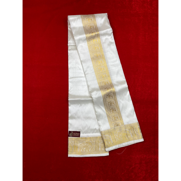 Horad Pure Silk Blend Cream Elephant Border Shirt Material + Dhoti ( 2 in 1 )