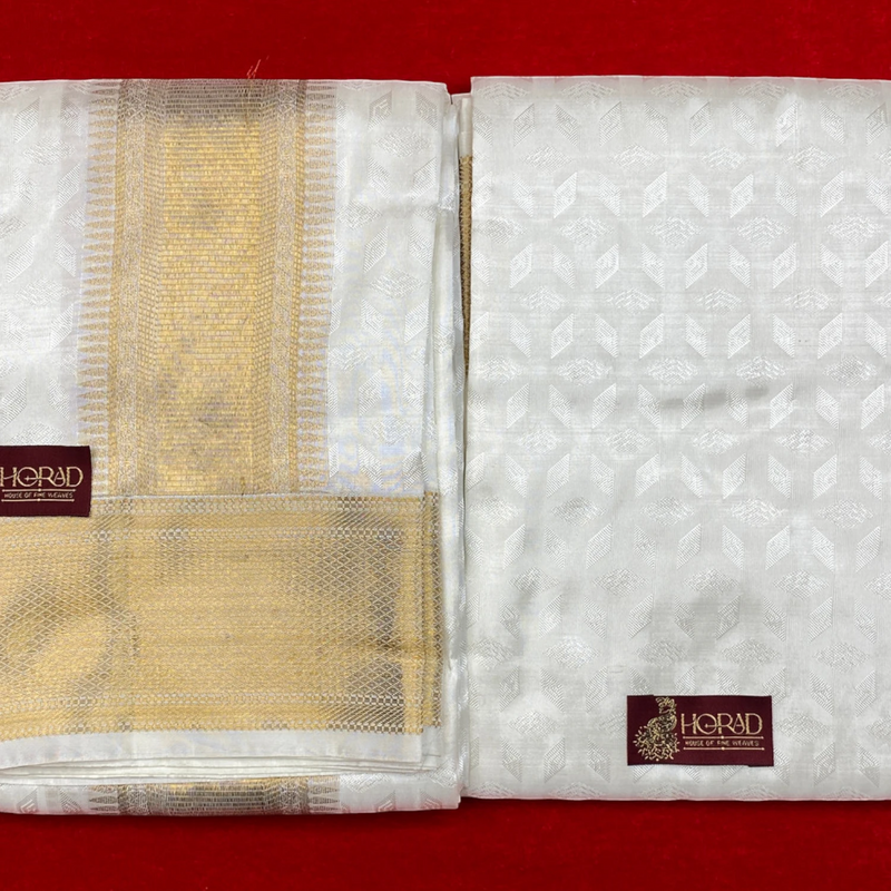 Horad Pure Silk Blend Cream Emboss Shirt Material + Dhoti ( 2 in 1 )