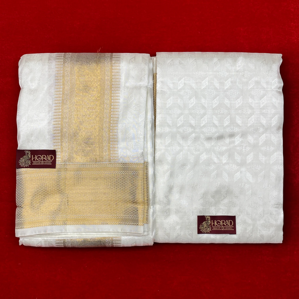 Horad Pure Silk Blend Cream Emboss Shirt Material + Dhoti ( 2 in 1 )