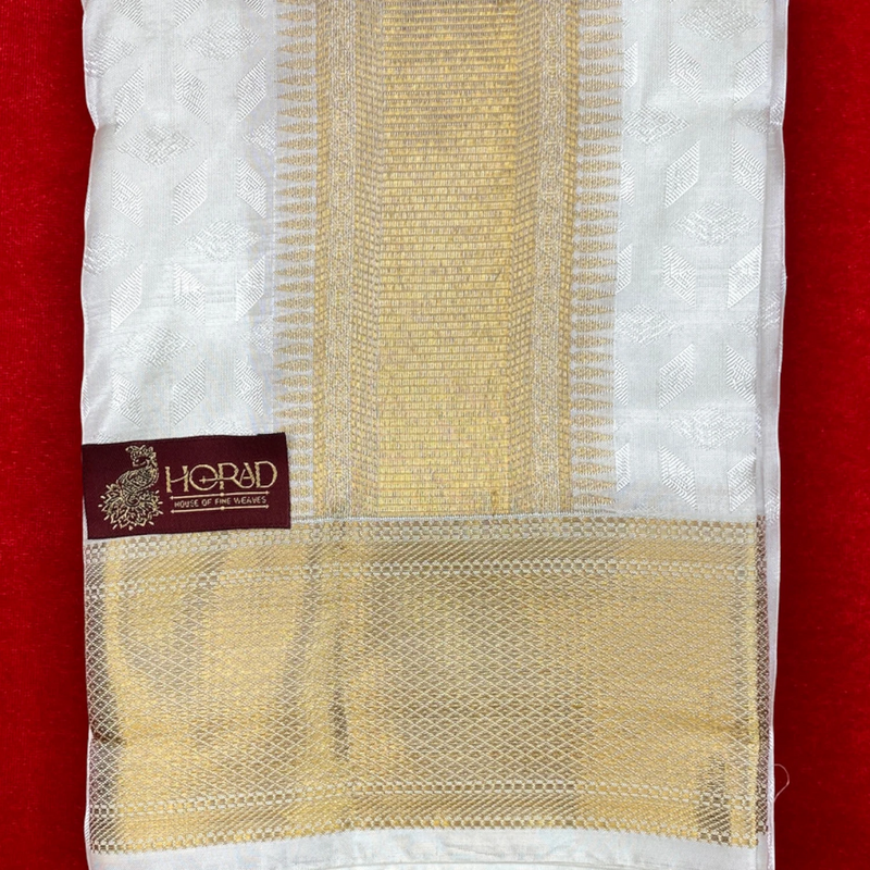 Horad Pure Silk Blend Cream Emboss Shirt Material + Dhoti ( 2 in 1 )