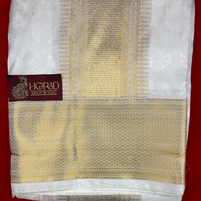 Horad Pure Silk Blend Cream Emboss Shirt Material + Dhoti ( 2 in 1 )