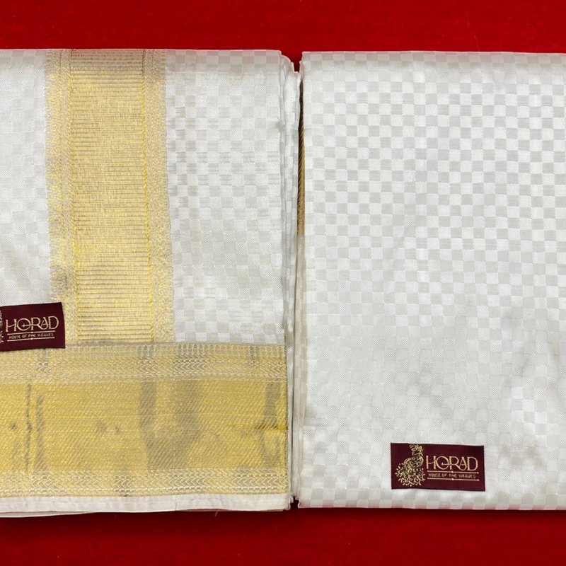 Horad Pure Silk Blend Cream Emboss Shirt Material + Dhoti ( 2 in 1 )