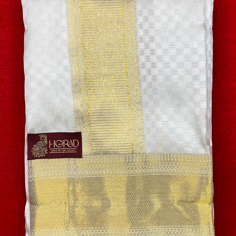 Horad Pure Silk Blend Cream Emboss Shirt Material + Dhoti ( 2 in 1 )