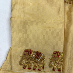 Horad Premium Art Silk Gold Emboss Elephant Border Kids Long Kurta + Kache Panche + Border Angavastram