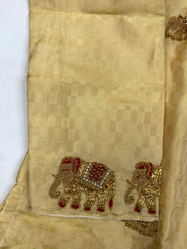 Horad Premium Art Silk Gold Emboss Elephant Border Kids Long Kurta + Kache Panche + Border Angavastram