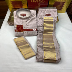 Horad Pure Silk Blend Sandstone Emboss Long Kurta + Kache Panche + Angavastram