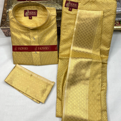 Horad Premium Art Silk Tissue Gold Emboss Long Kurta + Kache Panche + Angavastram