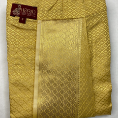 Horad Premium Art Silk Tissue Gold Emboss Kids Set Long Kurta + Kache Panche + Border Angavastram
