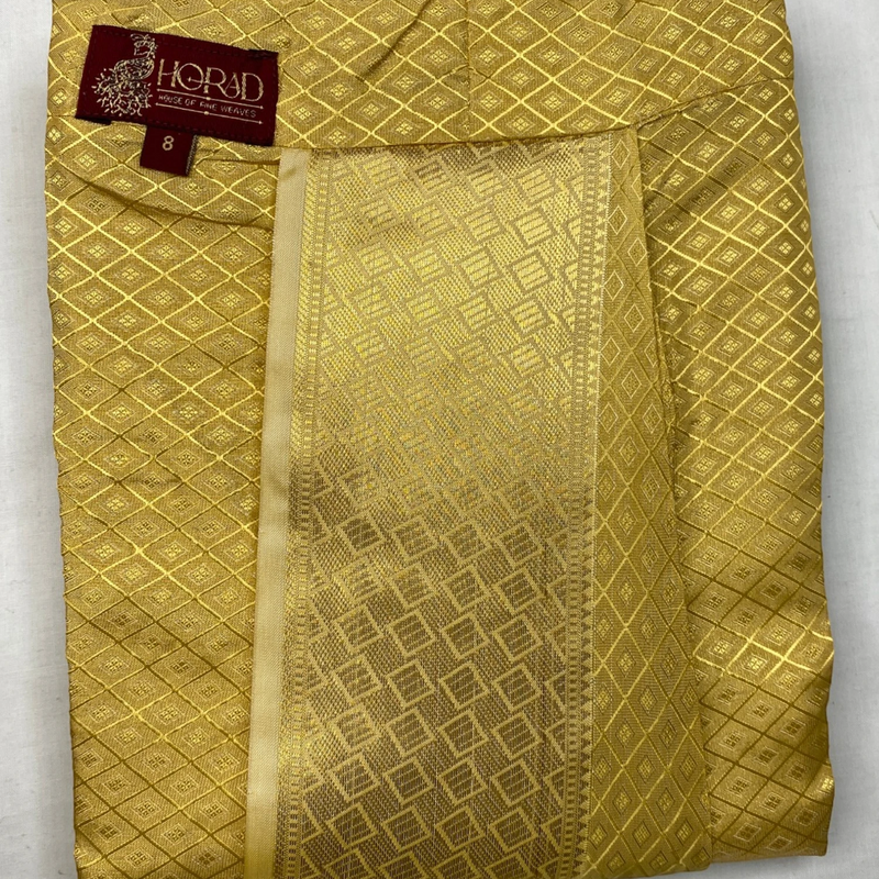 Horad Premium Art Silk Tissue Gold Emboss Kids Set Long Kurta + Kache Panche + Border Angavastram
