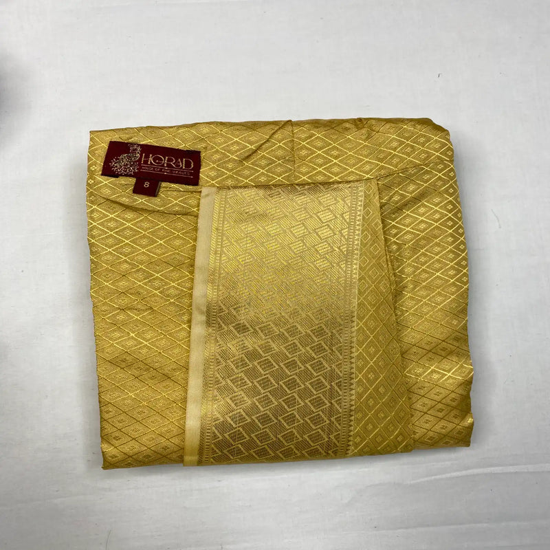 Horad Premium Art Silk Tissue Gold Emboss Long Kurta + Kache Panche + Angavastram