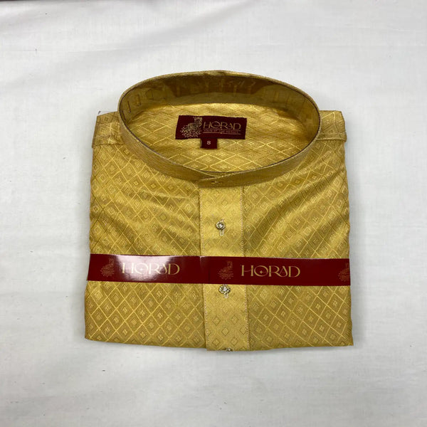 Horad Premium Art Silk Tissue Gold Emboss Kids Set Long Kurta + Kache Panche + Border Angavastram
