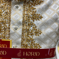 Horad Pure Silk Gold Tissue Wedding Set Aari Work Short Kurta + Dhoti + Angavastram