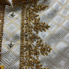 Horad Pure Silk Gold Tissue Wedding Set Aari Work Short Kurta + Dhoti + Angavastram