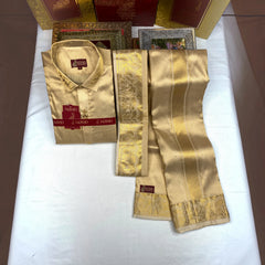Horad Pure Silk Blend Gold Emboss  Fullsleeve + Dhoti + Angavastram (8x4)