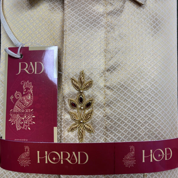 Horad Pure Silk Blend Gold Emboss  Fullsleeve + Dhoti + Angavastram (8x4)