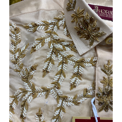 Horad Premium Art Silk Light Gold Aari work Kids Set  HalfSleeve Shirt + Welcro Dhoti