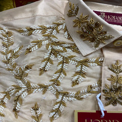 Horad Premium Art Silk Light Gold Aari work Kids Set  HalfSleeve Shirt + Welcro Dhoti