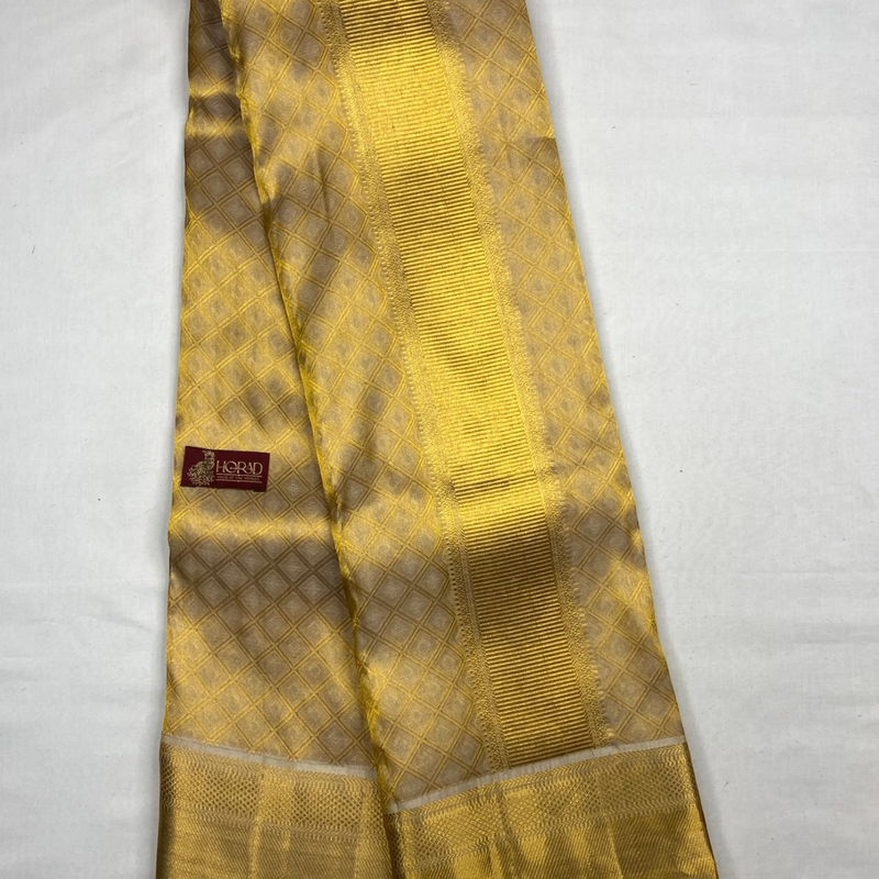 Horad Pure Silk Gold Emboss  Wedding Set Shirt Material + Dhoti + Angavastram