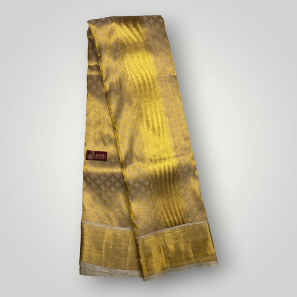 Horad Pure Silk Gold Emboss  Wedding Set Shirt Material + Dhoti + Angavastram