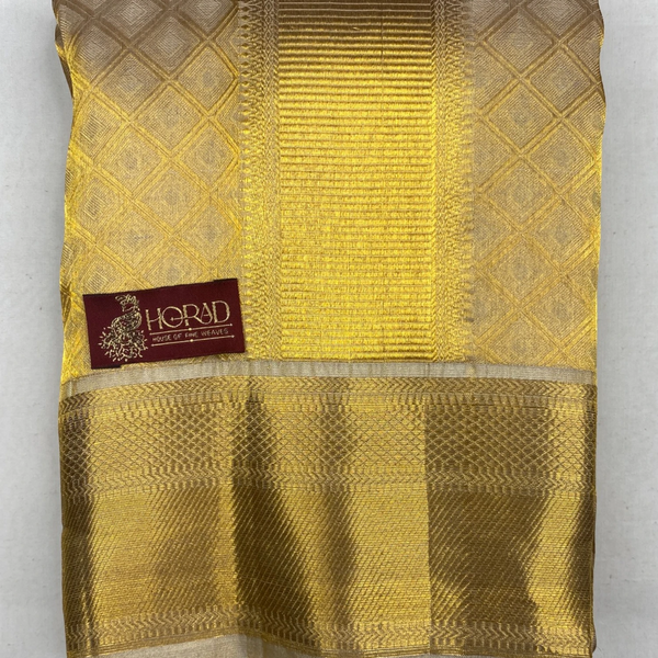 Horad Pure Silk Gold Emboss  Wedding Set Shirt Material + Dhoti + Angavastram