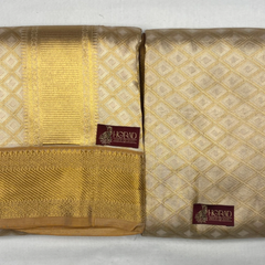 Horad Pure Silk Gold Emboss  Wedding Set  Shirt Material + Dhoti + Angavastram