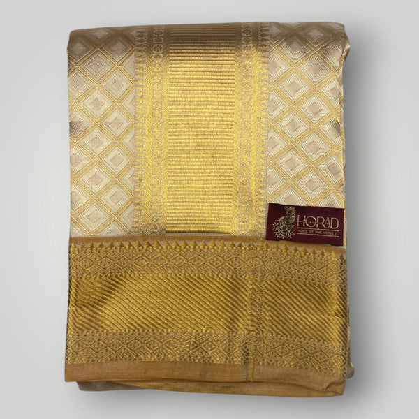 Horad Pure Silk Gold Emboss  Wedding Set  Shirt Material + Dhoti + Angavastram