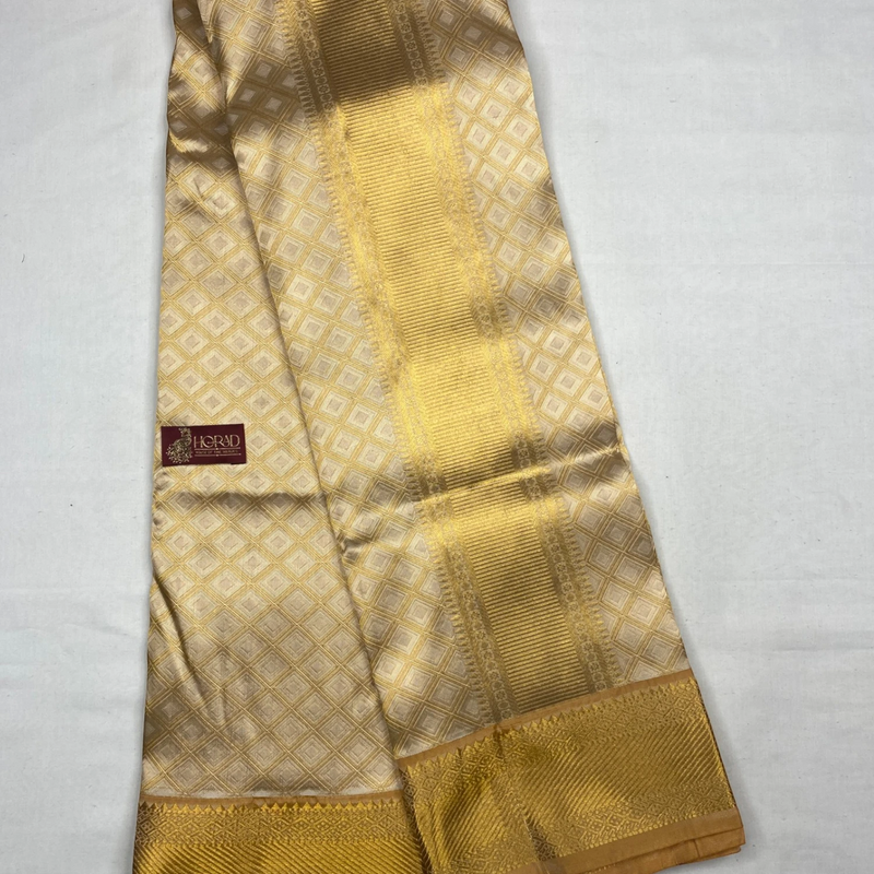 Horad Pure Silk Gold Emboss  Wedding Set  Shirt Material + Dhoti + Angavastram