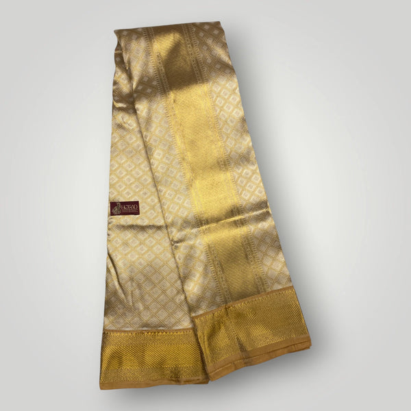 Horad Pure Silk Gold Emboss  Wedding Set  Shirt Material + Dhoti + Angavastram