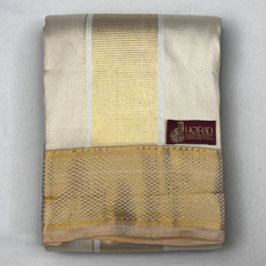Horad Pure Silk Cream Emboss Wedding Set  Shirt Material + Dhoti + Angavastram