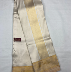 Horad Pure Silk Cream Emboss Wedding Set  Shirt Material + Dhoti + Angavastram