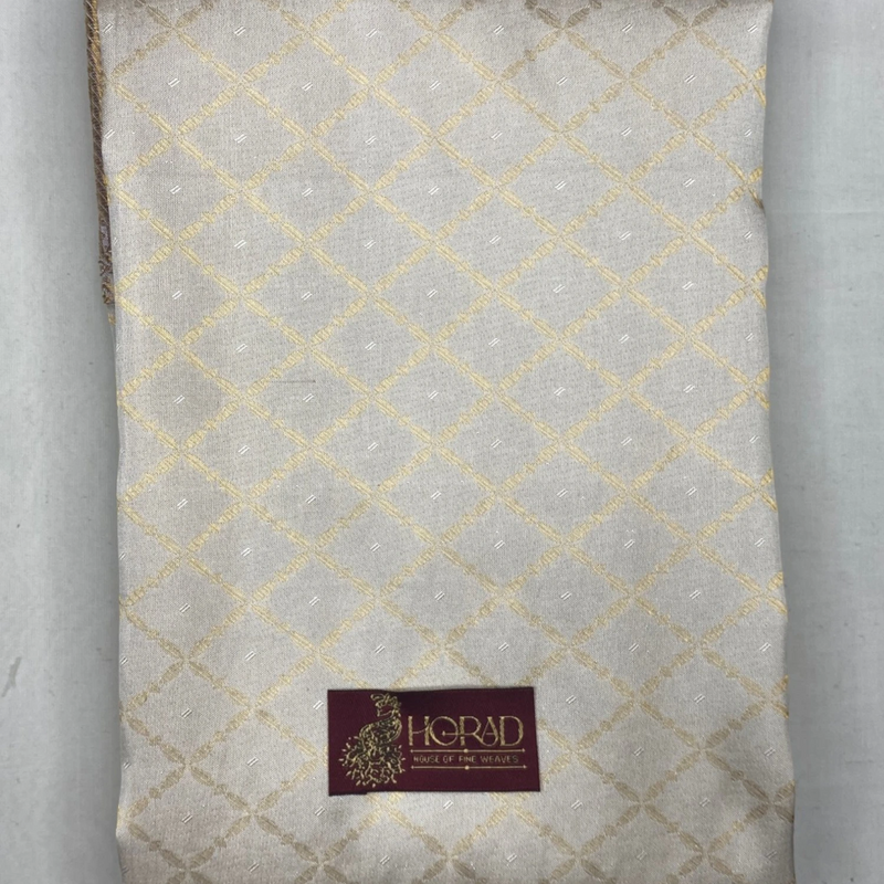 Horad Pure Silk Cream Emboss Wedding Set Shirt Material + Dhoti + Angavastram