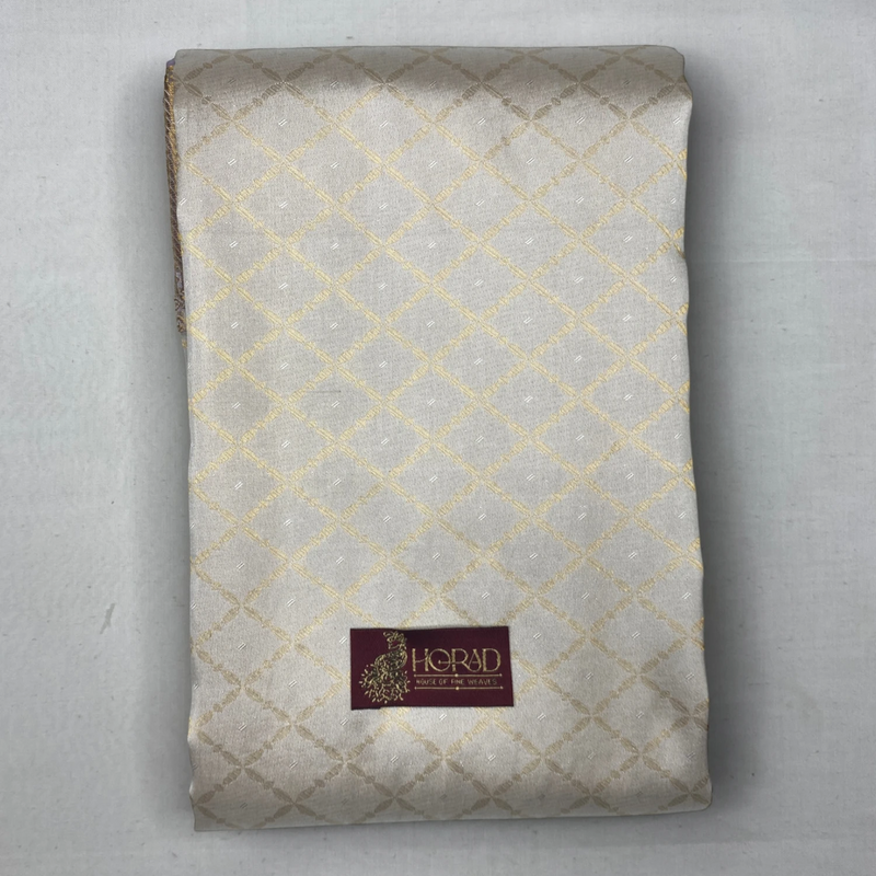 Horad Pure Silk Cream Emboss Wedding Set Shirt Material + Dhoti + Angavastram
