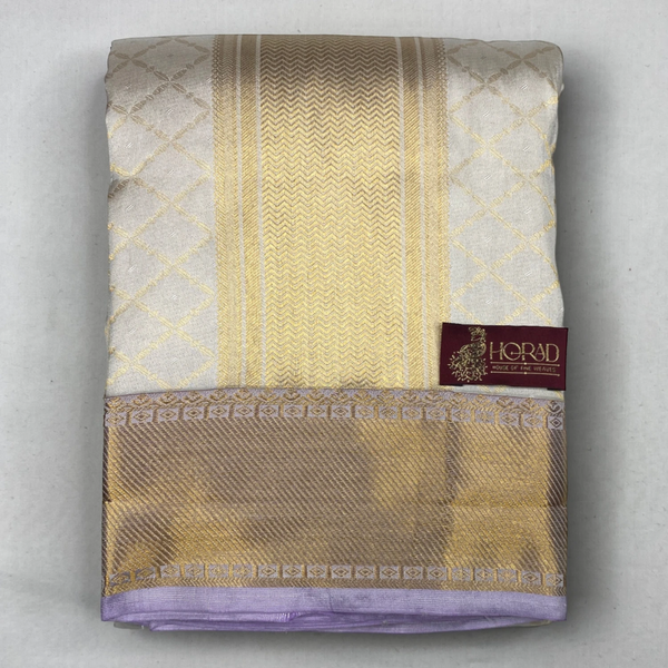 Horad Pure Silk Cream Emboss Wedding Set Shirt Material + Dhoti + Angavastram