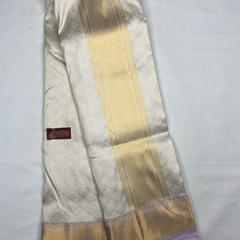 Horad Pure Silk Cream Emboss Wedding Set Shirt Material + Dhoti + Angavastram