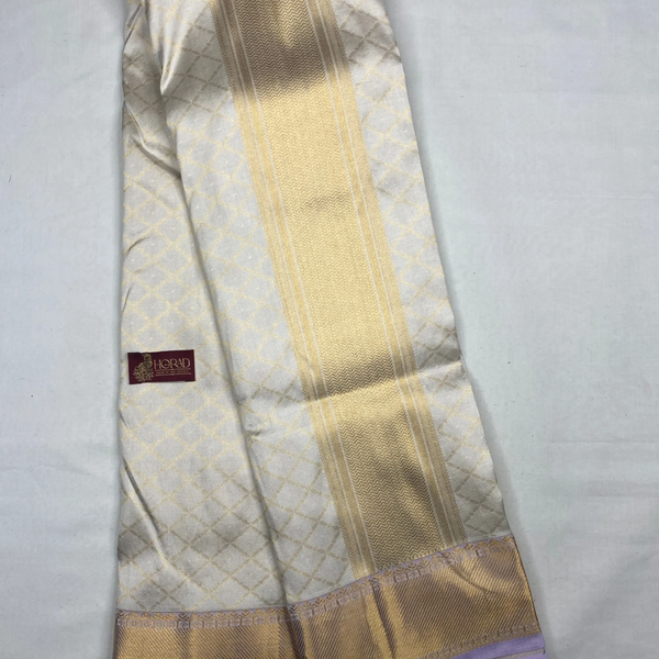 Horad Pure Silk Cream Emboss Wedding Set Shirt Material + Dhoti + Angavastram