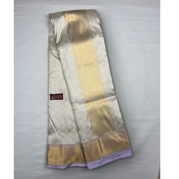Horad Pure Silk Cream Emboss Wedding Set Shirt Material + Dhoti + Angavastram