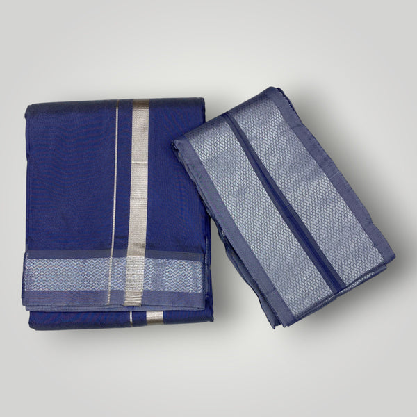 HORAD Premium Art Silk Navy Blue  Dhoti + Angavastram (8X4)