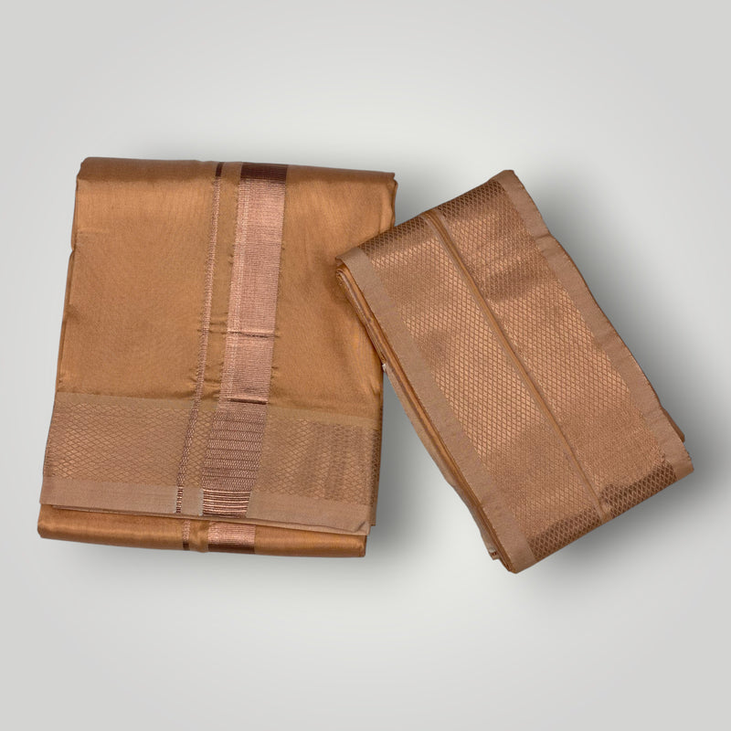 HORAD Premium Art Silk Light Copper Dhoti + Angavastram (8X4)