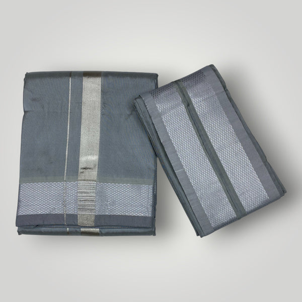 HORAD Premium Art Silk Grey  Dhoti + Angavastram (9X5)