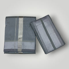HORAD Premium Art Silk Steel Grey  Dhoti + Angavastram (8X4)